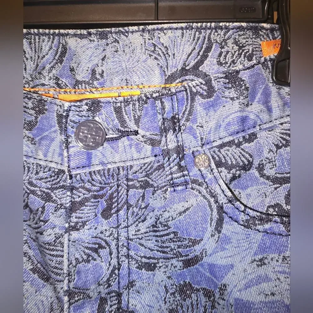 Tory Burch Blue Patterned Straight Leg Jeans